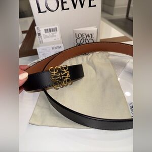 LOEWE REVERSIBLE BELT LEATHER BLACK BROWN Gold Buckle Women’s 80/32 Box Tag Bag